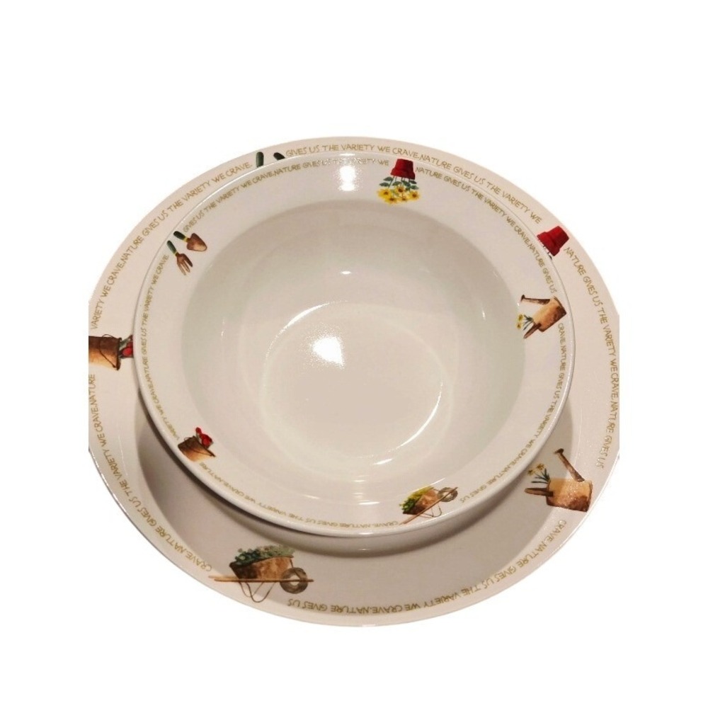 Thomson Pottery Stoneware Serving Set Plate & Bowl My‎ Garden Nature Quotes